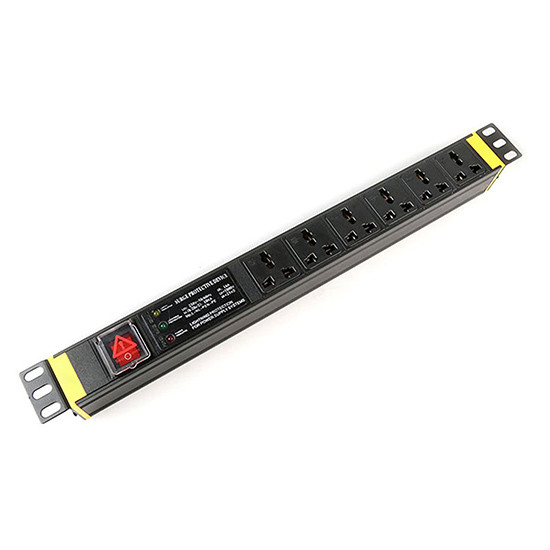 1U 6 way Cabinet PDU with Switch and 3D Light 250V, 10A Universal